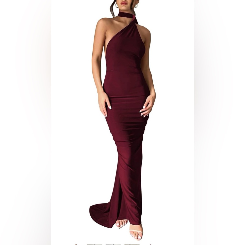 Burgundy one shoulder dress